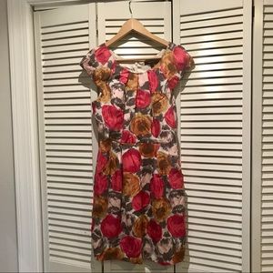 BCBGMAXAZRIA Pink Orange Floral Silk Peplum Dress